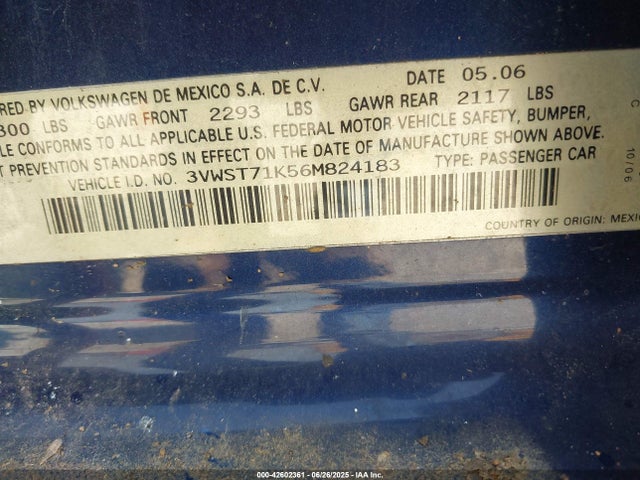 42602361 :رقم المزاد ، 3VWST71K56M824183 vin ، 2006 Volkswagen Jetta Tdi مزاد بيع