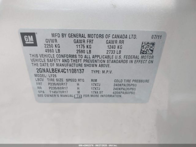 2012 CHEVROLET EQUINOX 2GNALBEK4C1108137 Photo 8