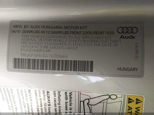 2010 AUDI TT TRUKFAFK4A1020565 Photo 8