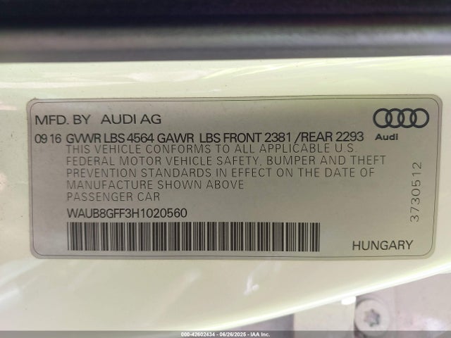 2017 AUDI A3 WAUB8GFF3H1020560 Photo 8