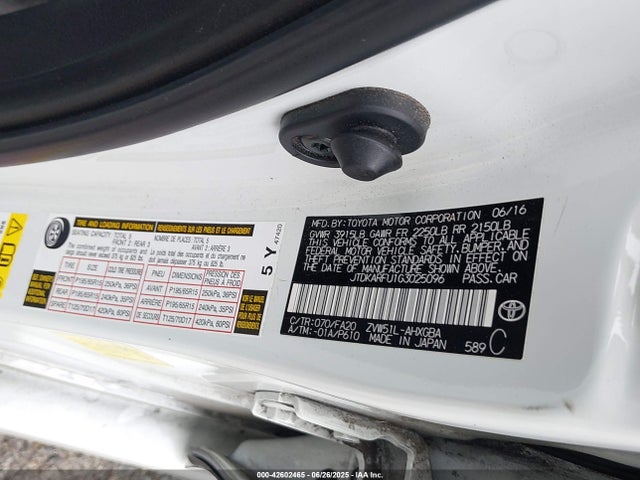 JTDKARFU1G3025096 Toyota 2zr-fxe,1nm