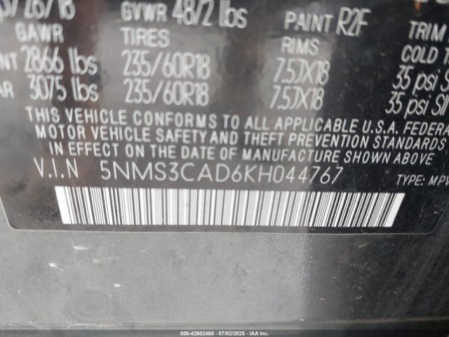 2019 HYUNDAI SANTA FE 5NMS3CAD6KH044767 Photo 8