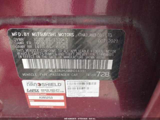 2021 MITSUBISHI MIRAGE ML32AUHJ4MH014391 Photo 8