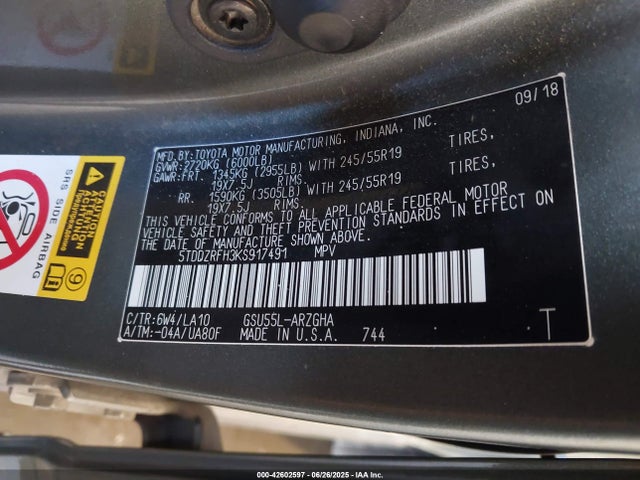 Toyota 2gr-fks 2019 5TDDZRFH3KS917491 Image 9