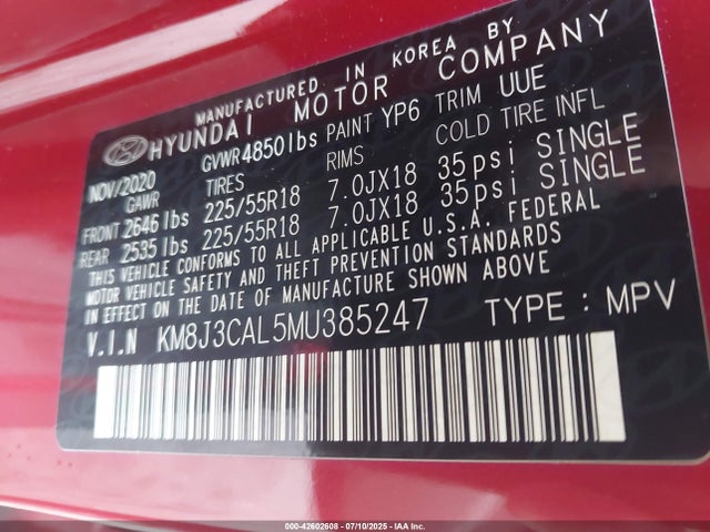 KM8J3CAL5MU385247 Hyundai gdi theta ii