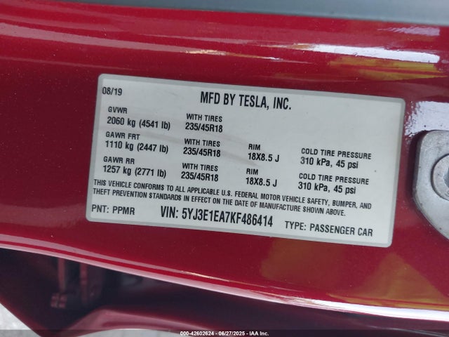 2019 TESLA MODEL 3 5YJ3E1EA7KF486414 Photo 8