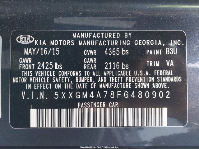 5XXGM4A78FG480902 KIA dohc gdi theta ii