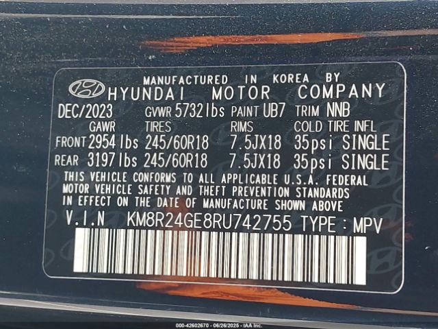 2024 HYUNDAI PALISADE KM8R24GE8RU742755 Photo 8