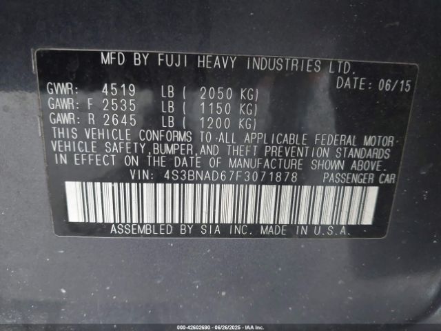 2015 SUBARU LEGACY 4S3BNAD67F3071878 Photo 8