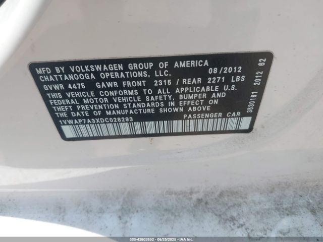 2013 VOLKSWAGEN PASSAT 1VWAP7A3XDC028293 Photo 8
