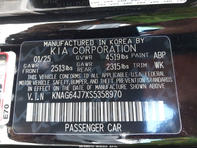 KNAG64J7XS5358970 KIA gdi theta iii