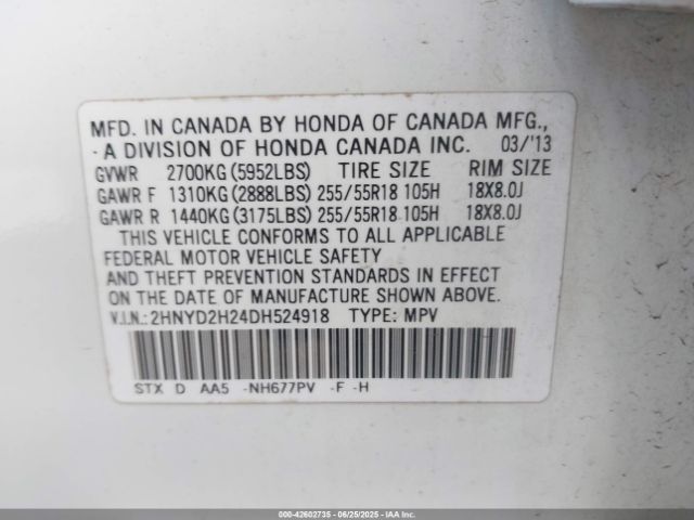 2013 ACURA MDX 2HNYD2H24DH524918 Photo 8