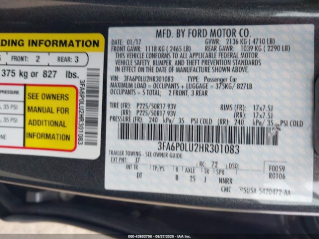 2017 FORD FUSION HYBRID 3FA6P0LU2HR301083 Photo 8