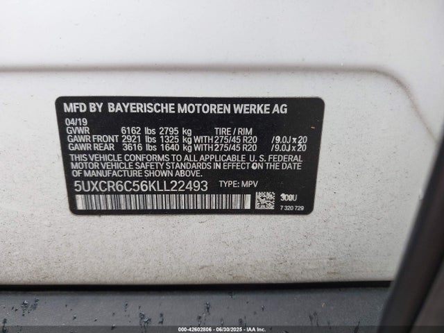 5UXCR6C56KLL22493 BMW X5
