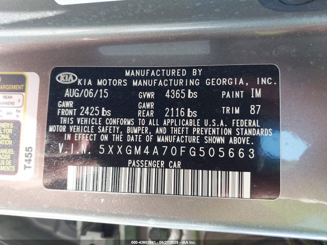 KIA dohc gdi theta ii 2015 5XXGM4A70FG505663 Image 9