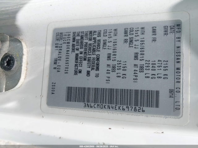 3N6CM0KN4EK697826 Nissan 2014