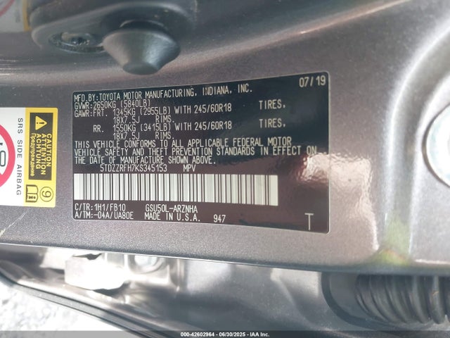 Toyota 2gr-fks 2019 5TDZZRFH7KS345153 Image 9