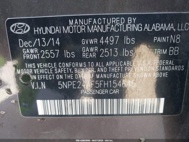 5NPE24AF5FH154645 Hyundai dohc gdi theta-ii