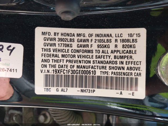 19XFC1F30GE000610 Honda l15b7