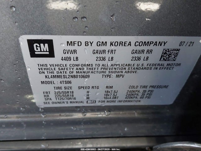 Buick l3t - l3, sidi, vvt, alum 2022 KL4MMESL2NB010609 Image 9