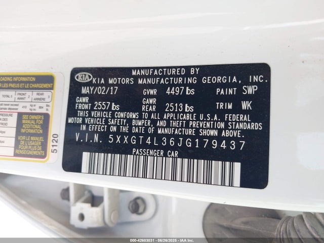 5XXGT4L36JG179437 KIA gdi