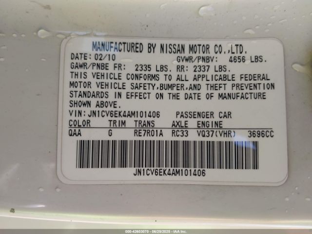 Auction sale of the 2010 Infiniti G37, vin: JN1CV6EK4AM101406, lot number: 42603070