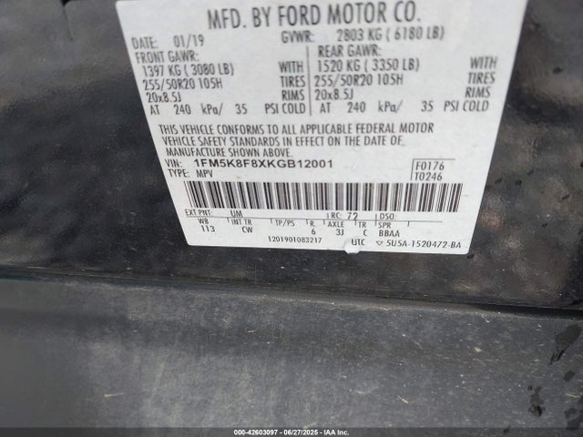 1FM5K8F8XKGB12001 Ford 3.5l ti-vct