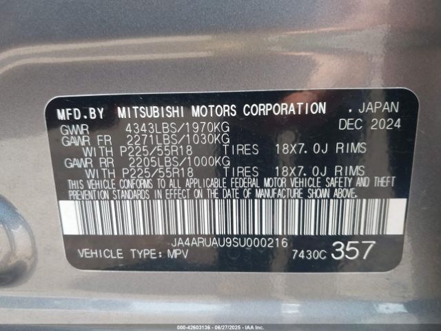 2025 MITSUBISHI OUTLANDER SPORT JA4ARUAU9SU000216 Photo 8
