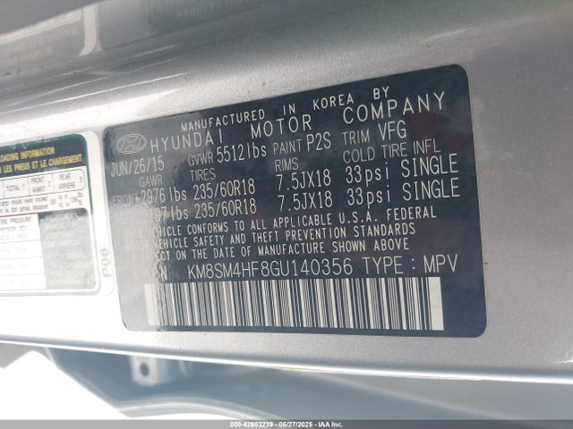KM8SM4HF8GU140356 Hyundai gdi lambda ii