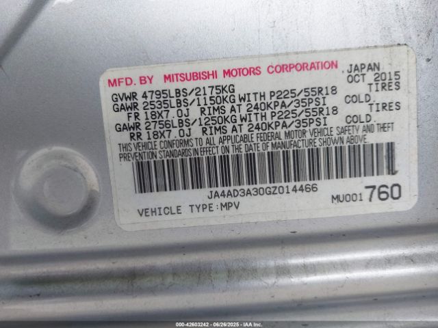 2016 MITSUBISHI OUTLANDER JA4AD3A30GZ014466 Photo 8