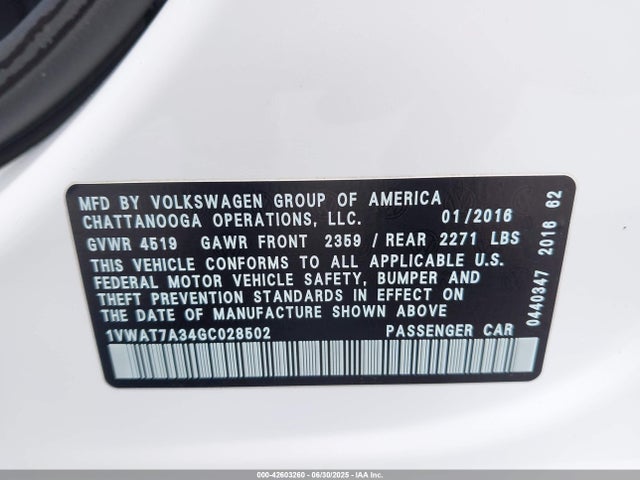 1VWAT7A34GC028502 Volkswagen 1.8t