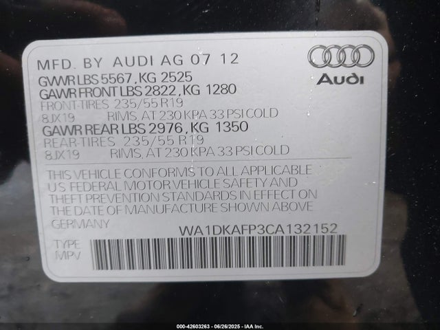 2012 AUDI Q5 WA1DKAFP3CA132152 Photo 8
