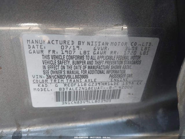 Nissan Versa 2020 3N1CN8DV9LL803905 Image 9