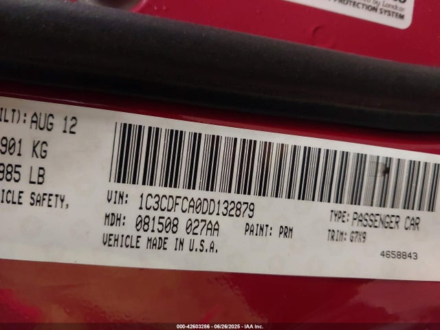 Aukcja sprzedaży 2013 Dodge Dart Limited, vin: 1C3CDFCA0DD132879, numer aukcji: 42603286