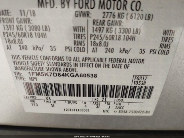 2019 FORD EXPLORER 1FM5K7D84KGA60538 Photo 8