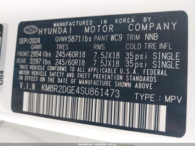 KM8R2DGE4SU861473 Hyundai gdi lambda ii