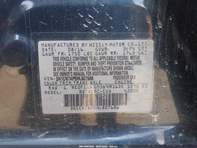 3N1CN7AP0HL807686 Nissan 2017