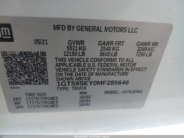 1GT59SEY0MF285646 GMC l5p - di, duramax, gen 5 var. 1