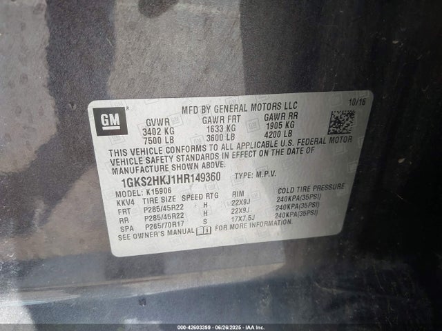 1GKS2HKJ1HR149360 GMC l86 - sidi: spark ignited direct injection, vvt: variable valve timing, afm, e85max, alum