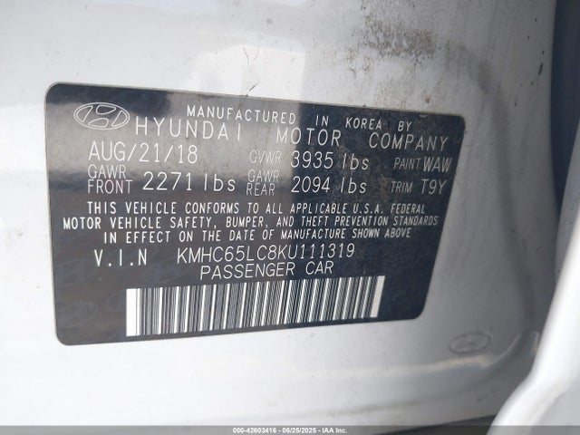 KMHC65LC8KU111319 Hyundai 2019