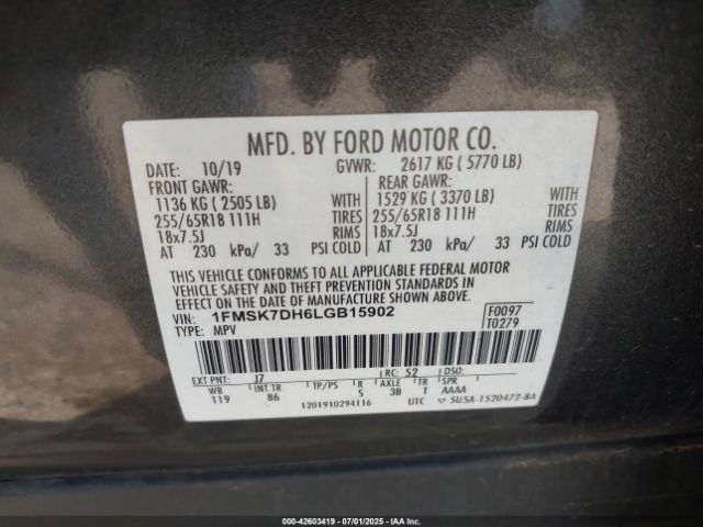 2020 FORD EXPLORER 1FMSK7DH6LGB15902 Photo 8