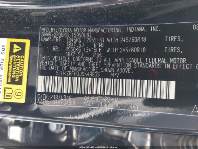 2018 TOYOTA HIGHLANDER 5TDKZRFH3JS549805 Photo 8