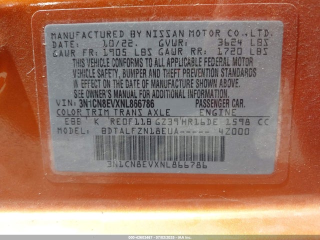 3N1CN8EVXNL866786 Nissan 2022