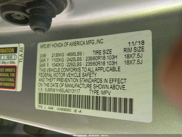 5J6RW1H55JA013117 Honda l15be