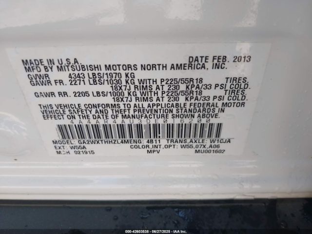 2013 MITSUBISHI OUTLANDER SPORT 4A4AR4AU3DE016200 Photo 8