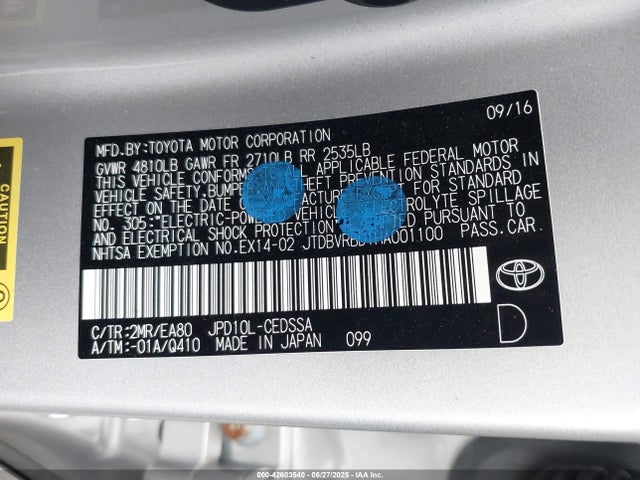 Toyota 4jm 2017 JTDBVRBD1HA001100 Image 9