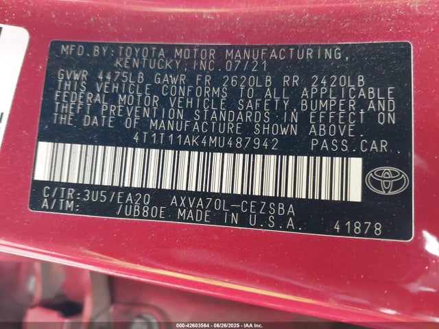4T1T11AK4MU487942 Toyota a25a-fks