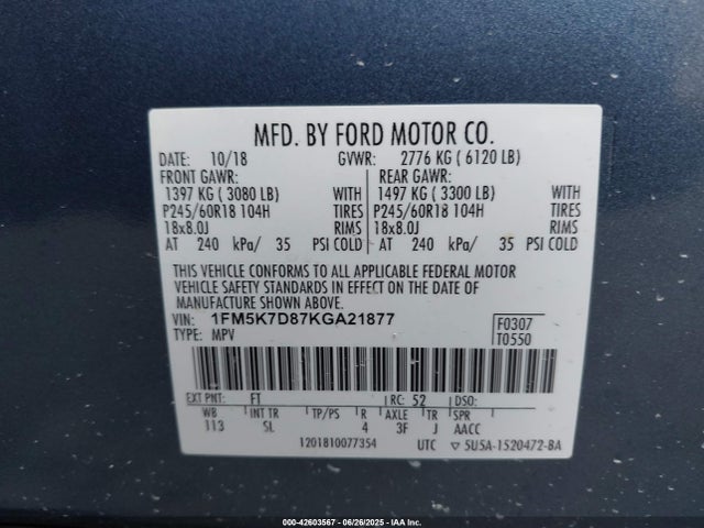 Ford 3.5l ti-vct 2019 1FM5K7D87KGA21877 Image 9