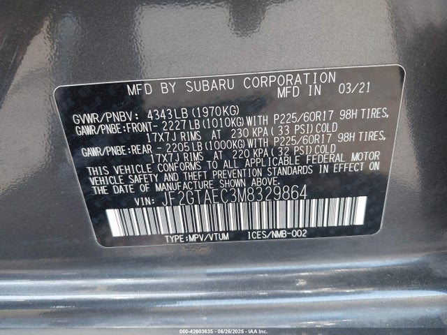 Subaru na 2021 JF2GTAEC3M8329864 Image 9
