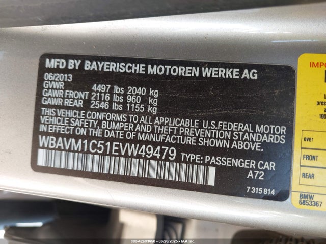 WBAVM1C51EVW49479 BMW 2014